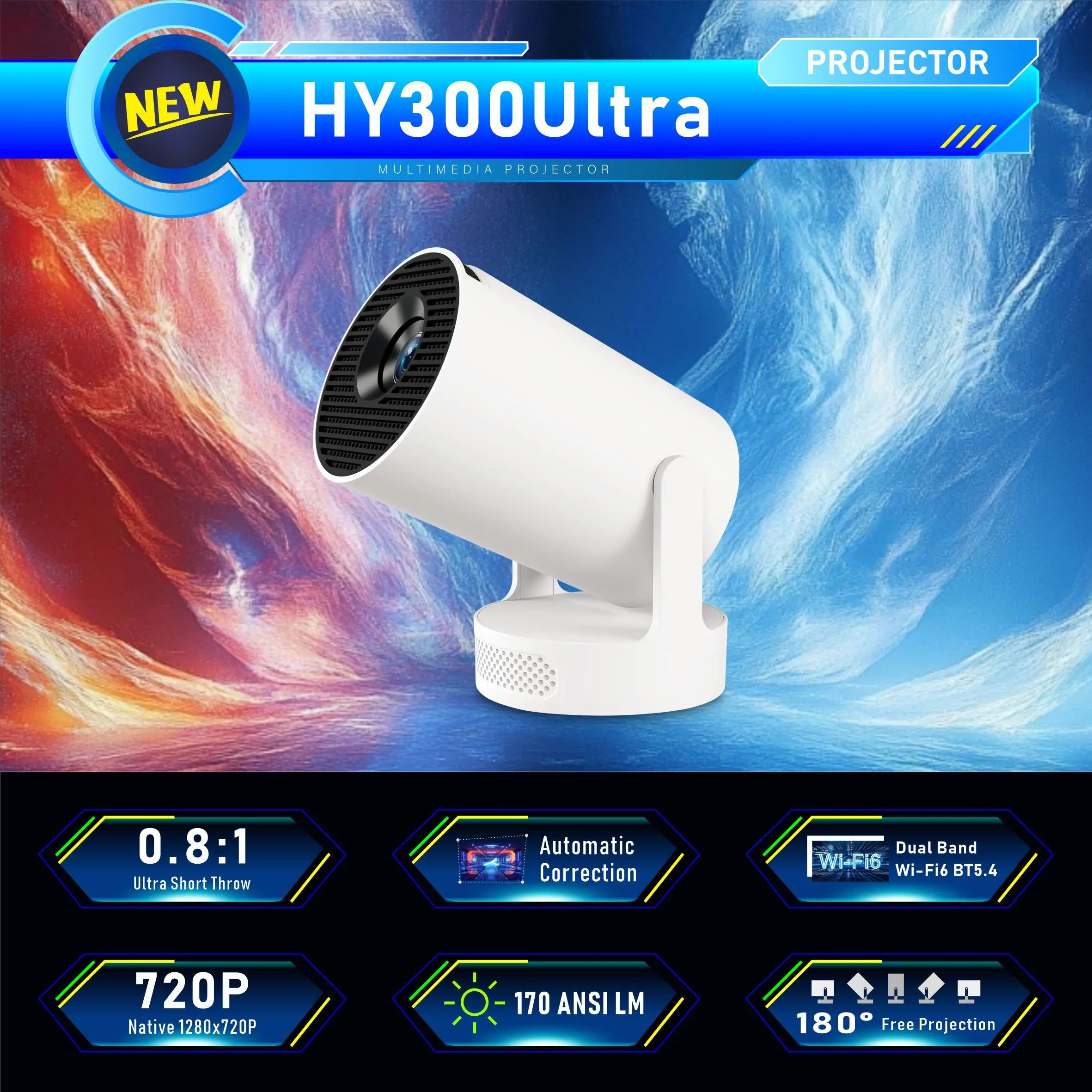 Magcubic HY300 Ultra Portable 4K Projector Android11 300ANSI Electronic Focus BT54 Speaker Outdoor Camping Movie