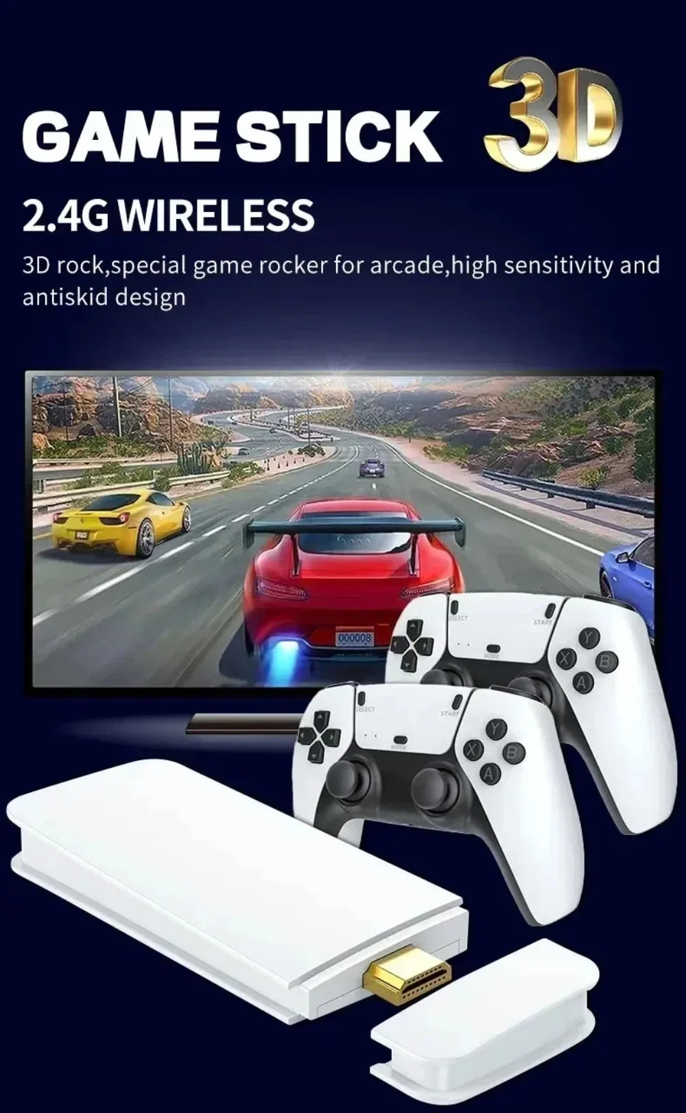 USAMR M15 Game Stick Mini TV Handheld Console Wireless Gamepads 128G 30000+ Retro Games HD Two-player