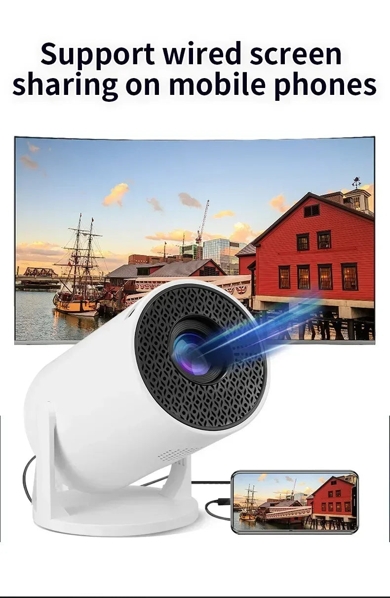 USAMR HY200 270° Rotary Projector, Full HD 1080P Portable Video Projector, Compatible with Android/iOS/PC/USB, HDMI Support