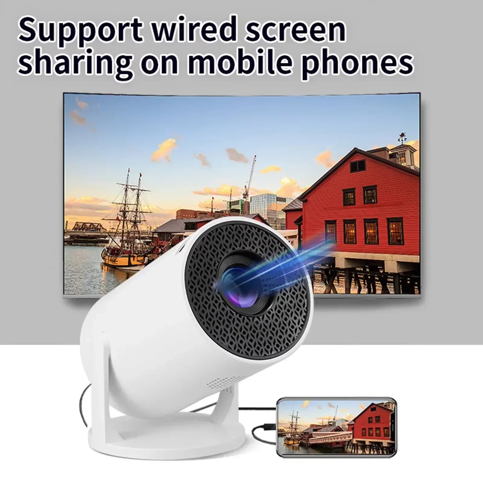 USAMR HY200 270° Rotary Projector, Full HD 1080P Portable Video Projector, Compatible with Android/iOS/PC/USB, HDMI Support
