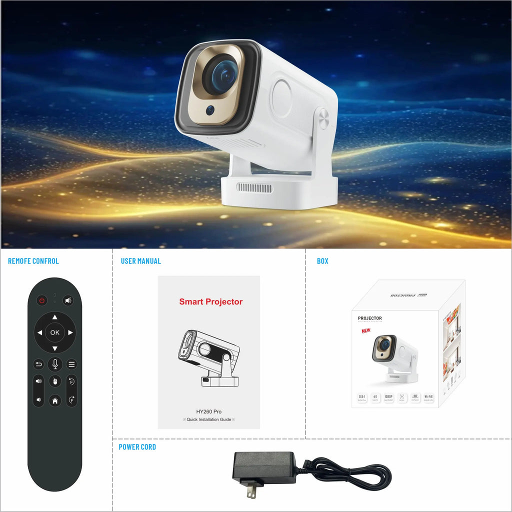Salange HY260PRO Android 11 4K Native 1080P Projector Auto Focus 330ANSI Wifi6 BT54 Air Mouse Voice Control