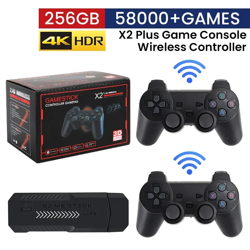 USAMR X2 Plus 4K Game Stick 256GB Retro Gaming Console with Wireless Controllers for 4K Classic Games