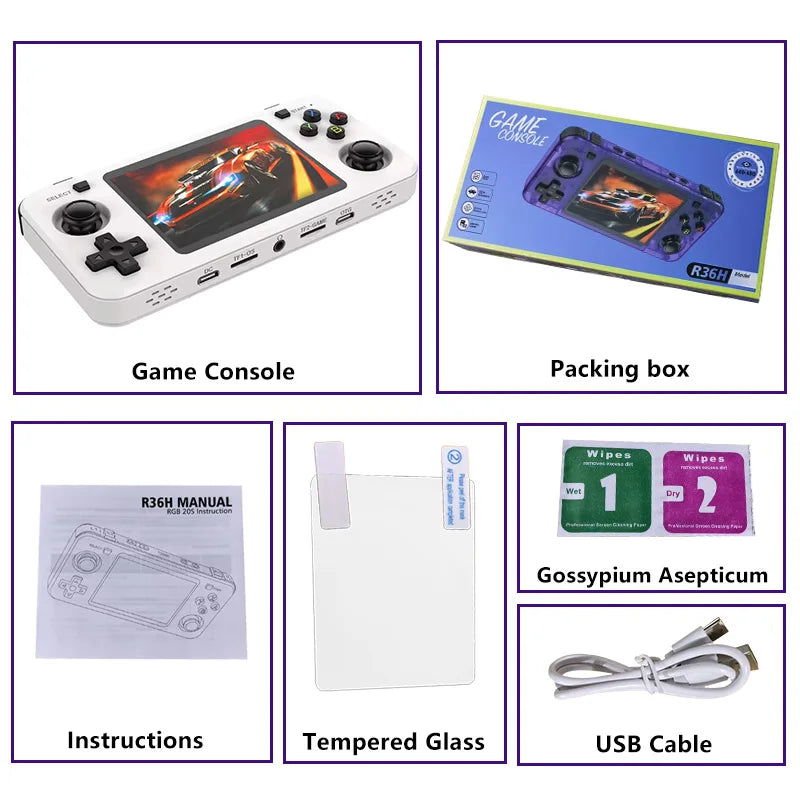 USAMR R36H Retro Handheld Game Console 3.5-inch IPS Screen Portable Open Source Linux System Classic Game Console Video Player