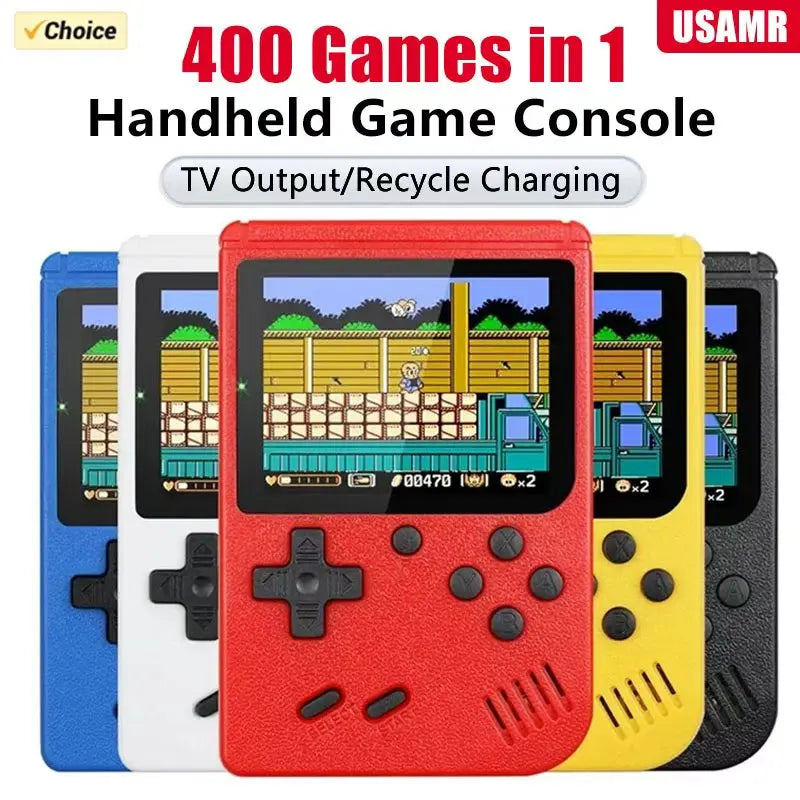 USAMR Mini Portable Retro Handheld Game Console: 400 Classic Nostalgic Games, 3in Screen, 2-Player Support & TV Output