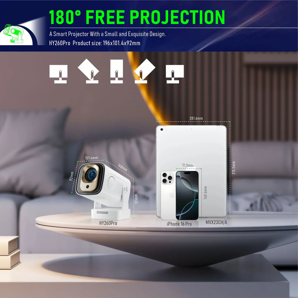 Salange HY260PRO Android 11 4K Native 1080P Projector Auto Focus 330ANSI Wifi6 BT54 Air Mouse Voice Control
