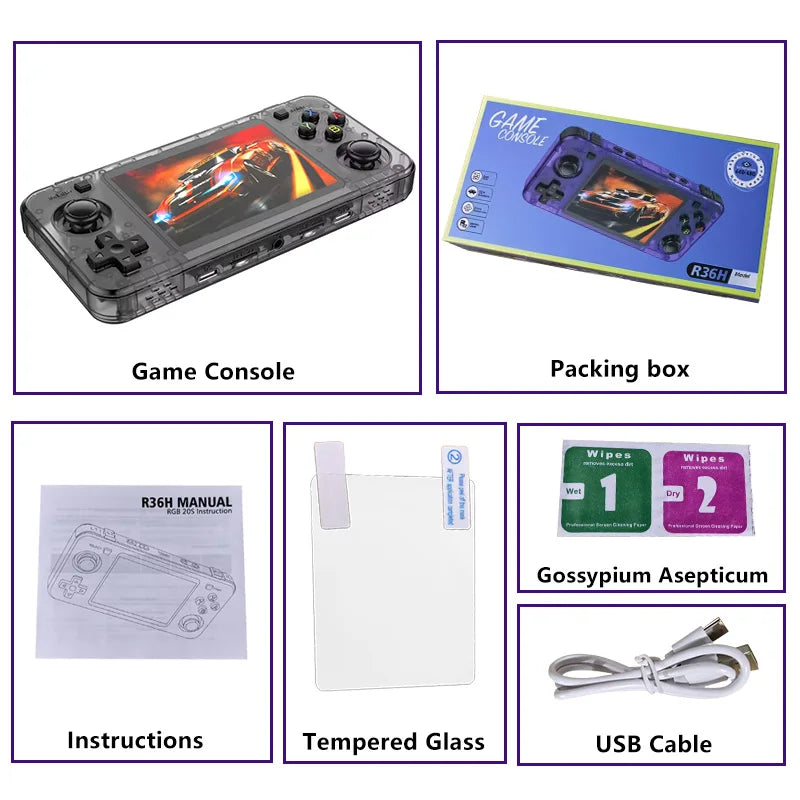USAMR R36H Retro Handheld Game Console 3.5-inch IPS Screen Portable Open Source Linux System Classic Game Console Video Player