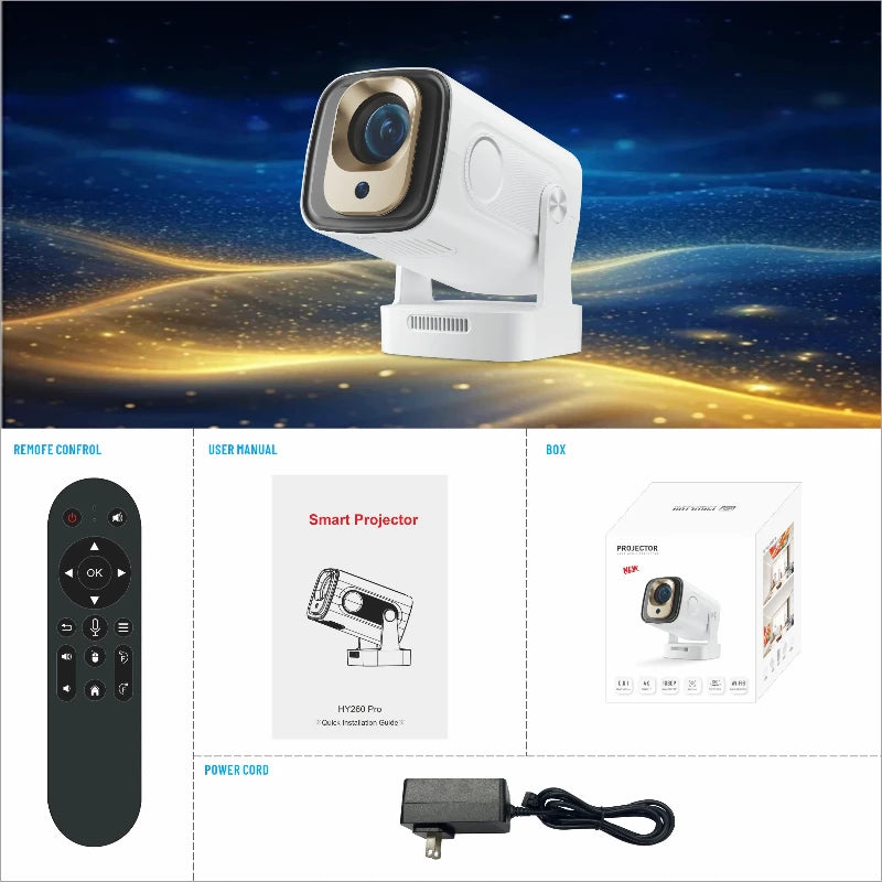 Salange HY260PRO Android 11 4K Native 1080P Projector Auto Focus 330ANSI Wifi6 BT54 Air Mouse Voice Control