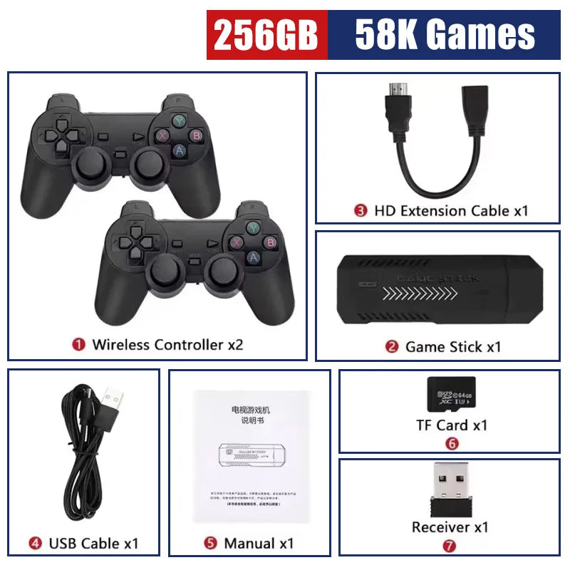 USAMR X2 Plus 4K Game Stick 256GB Retro Gaming Console with Wireless Controllers for 4K Classic Games